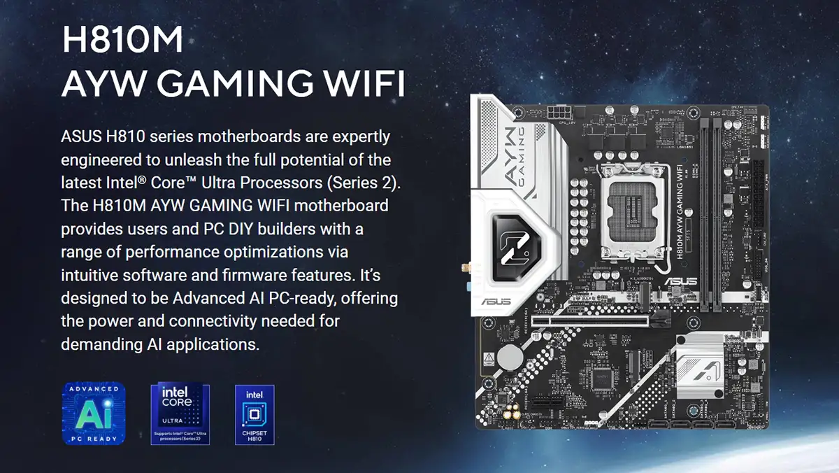 ASUS H810M AYW GAMING WIFI Intel LGA1851 mATX Motherboard Price in Bangladesh